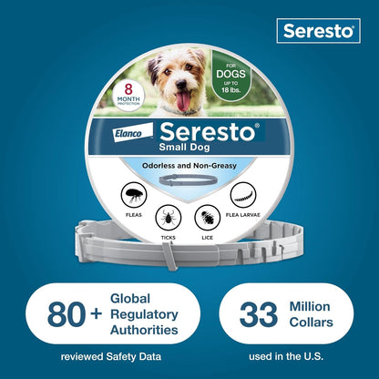Small Dog Vet-Recommended Flea & Tick Treatment & Prevention Collar for Dogs Under 18 lbs. | 8 Months Protection
